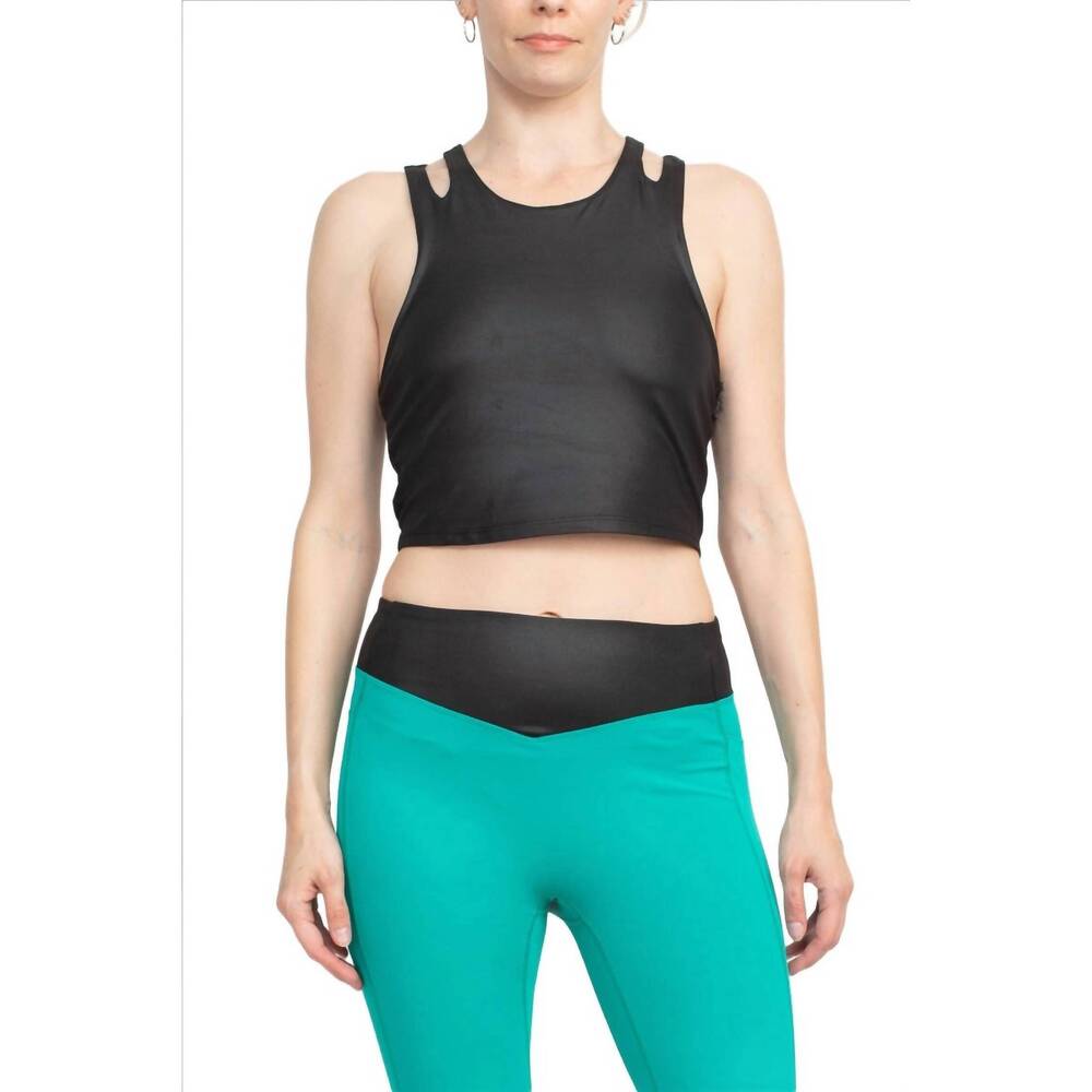 NEW AC-TIV-OLOGY crew neck sleeveless racerback high shine interlock crop top in